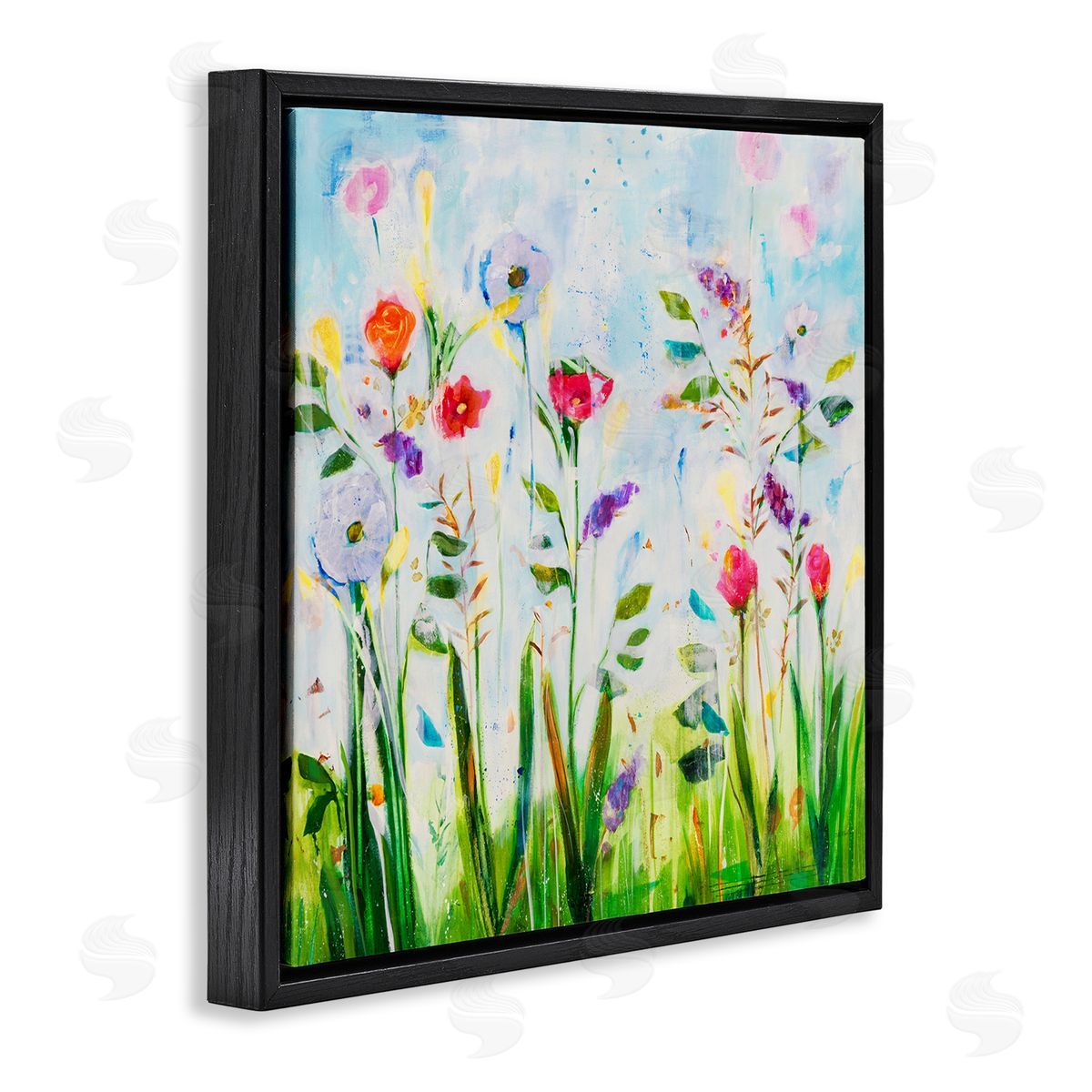 Jill Martin Abstract Flower Meadow Black Floating Frame Canvas Wall Art Print