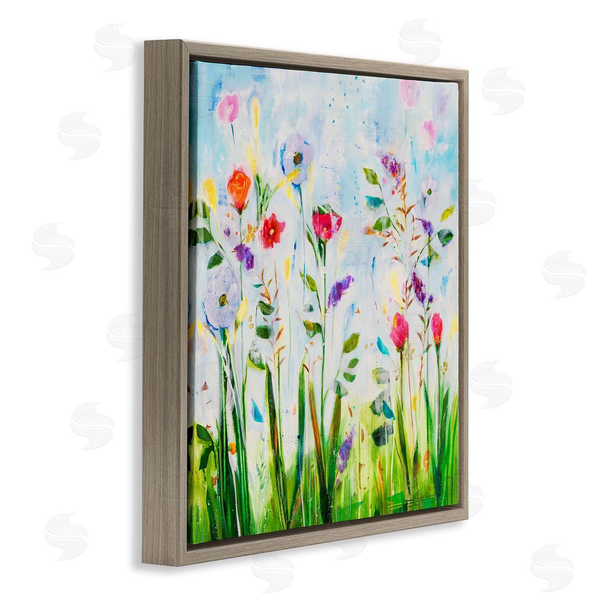 Jill Martin Abstract Flower Meadow Brown Floating Frame Canvas Wall Art Print