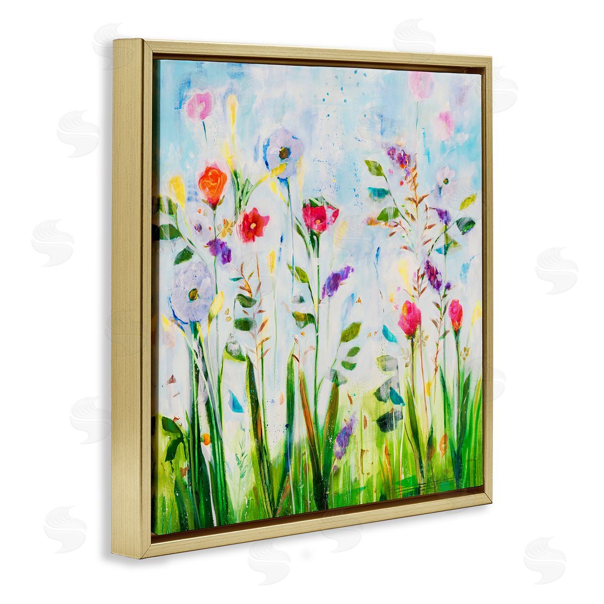 Jill Martin Abstract Flower Meadow Gold Floating Frame Canvas Wall Art Print