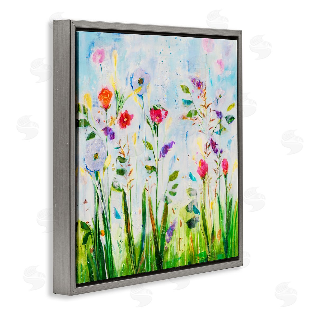 Jill Martin Abstract Flower Meadow Gray Floating Frame Canvas Wall Art Print