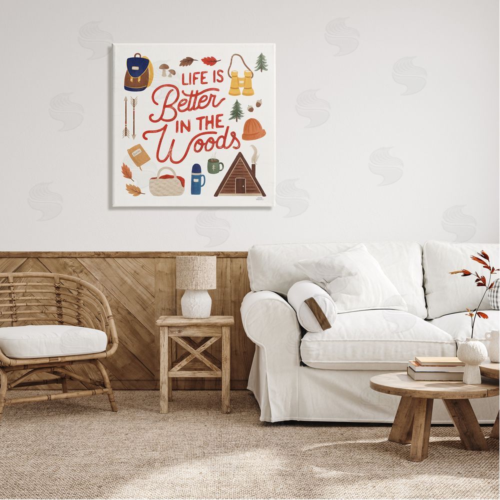 Laura Marshall Better in the Woods Phrase Canvas Wall Art in Room