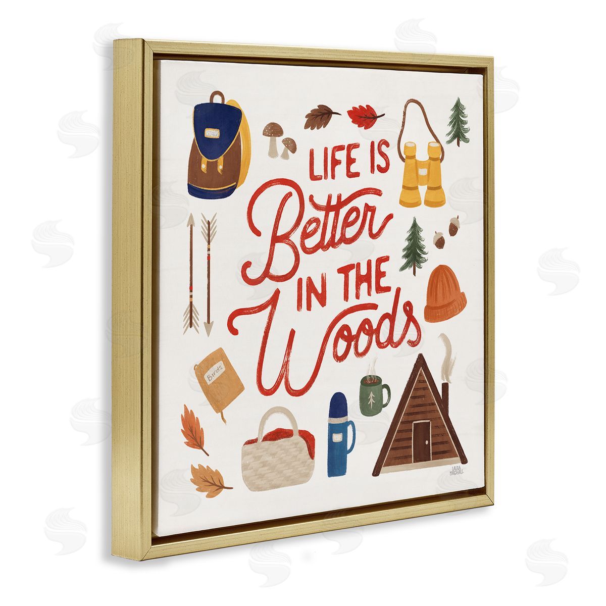 Laura Marshall Better in the Woods Phrase Gold Floating Frame Canvas Wall Art Print