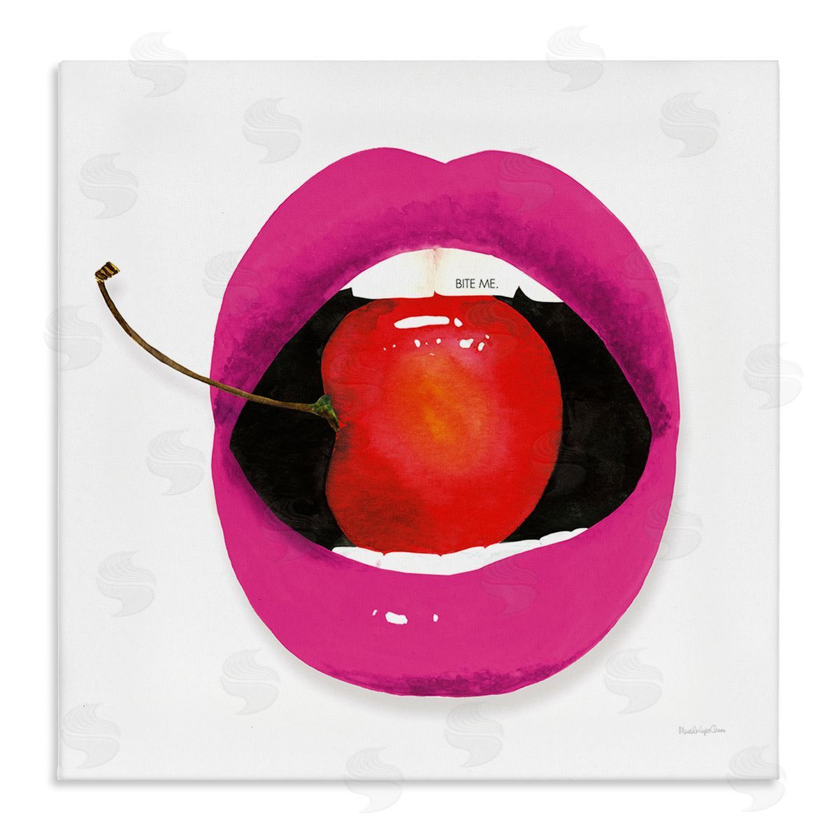 Mercedes Lopez Charro Biting Cherry Lips Stretched Canvas Wall Art Print