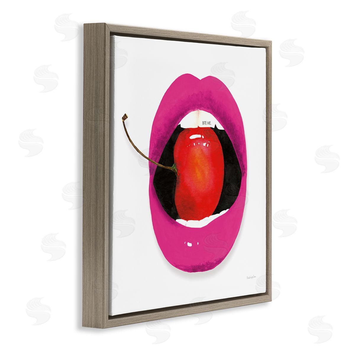 Mercedes Lopez Charro Biting Cherry Lips Brown Floating Frame Canvas Wall Art Print
