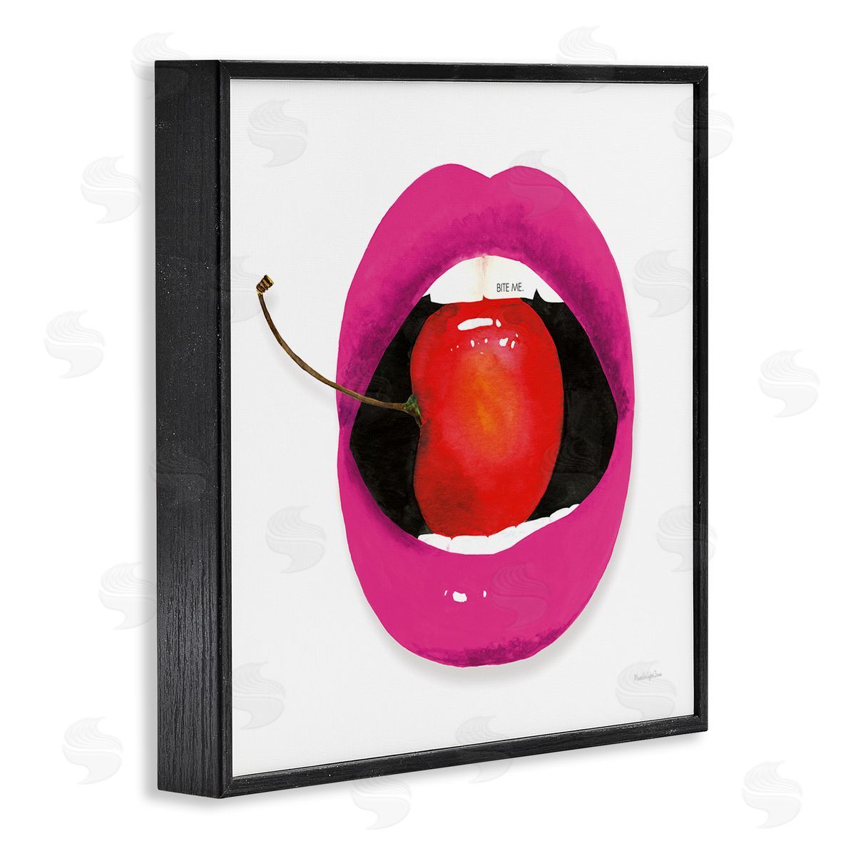 Mercedes Lopez Charro Biting Cherry Lips Black Framed Glicee Wall Art Print