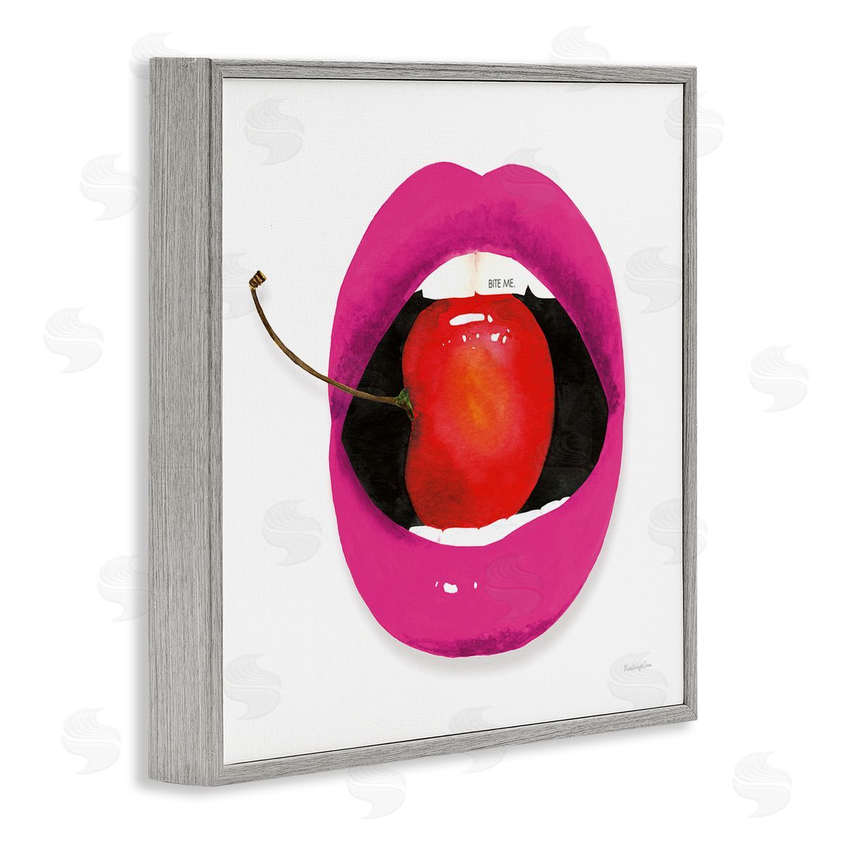Mercedes Lopez Charro Biting Cherry Lips Gray Framed Glicee Wall Art Print