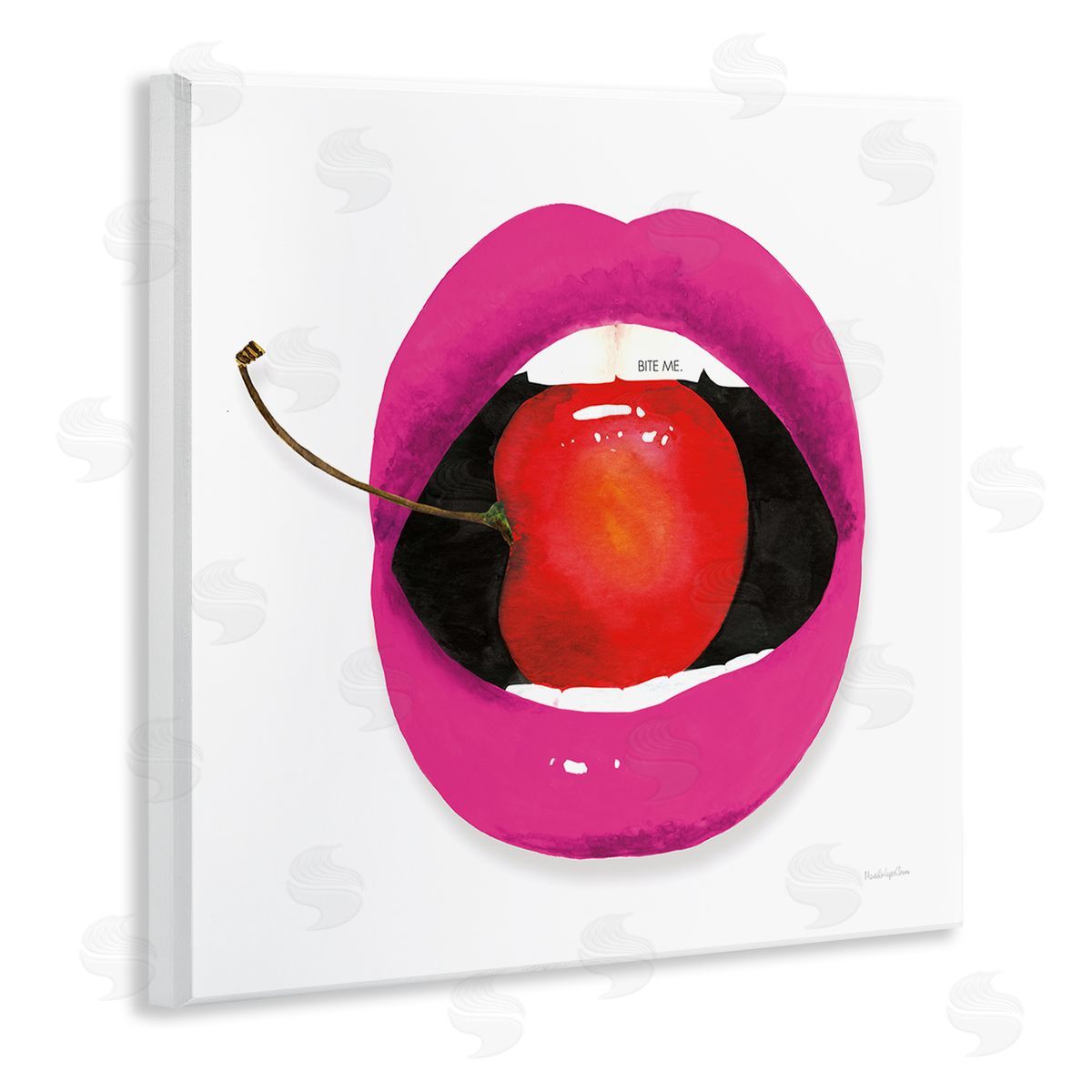 Mercedes Lopez Charro Biting Cherry Lips Wooden Wall Plaque Art Print