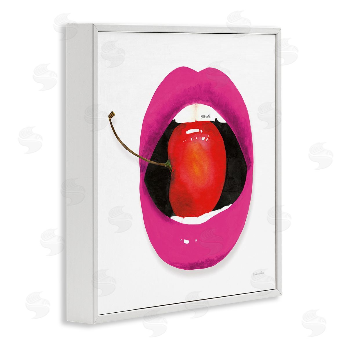 Mercedes Lopez Charro Biting Cherry Lips White Framed Glicee Wall Art Print