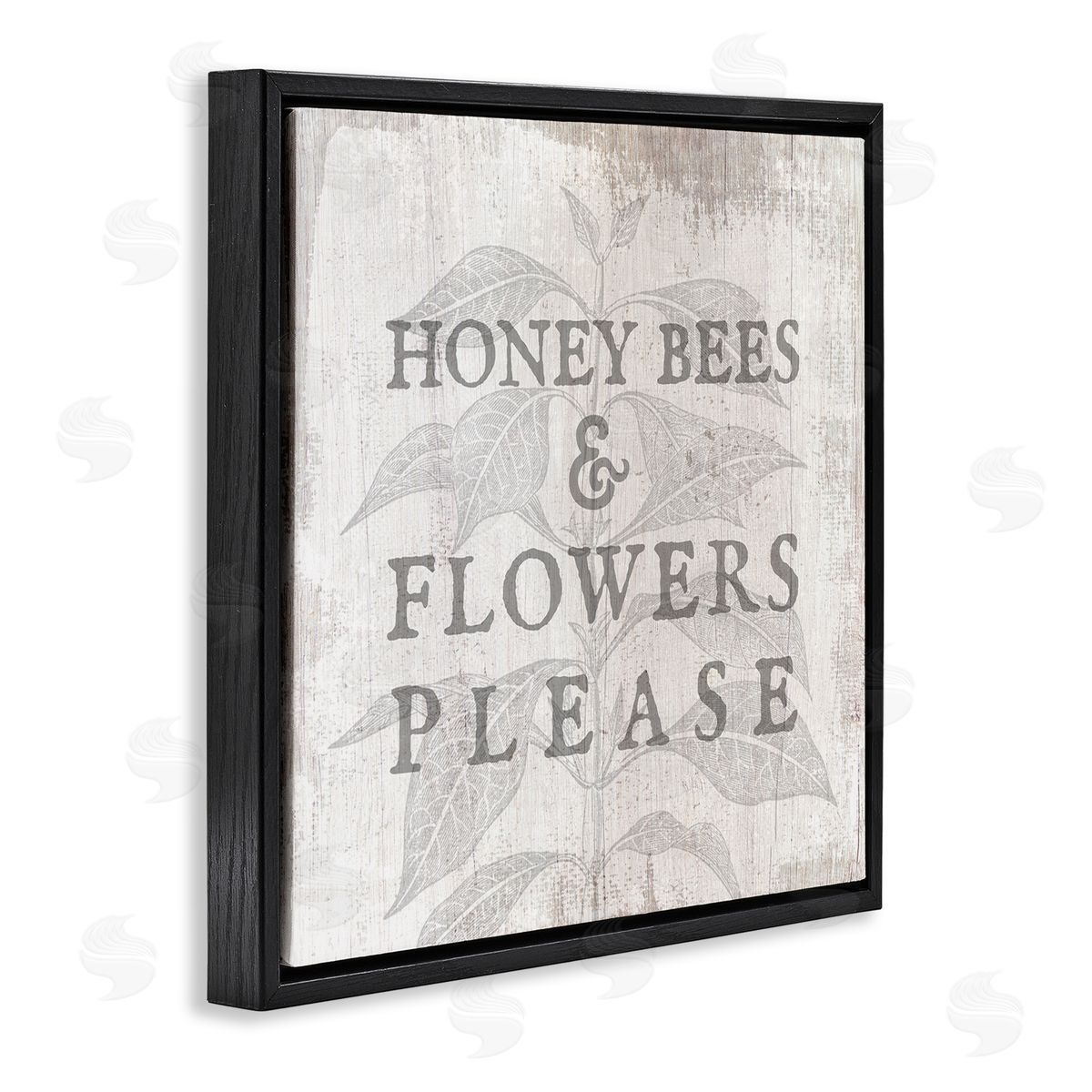 Stupell Studio Bees & Flowers Phrase Black Floating Frame Canvas Wall Art Print