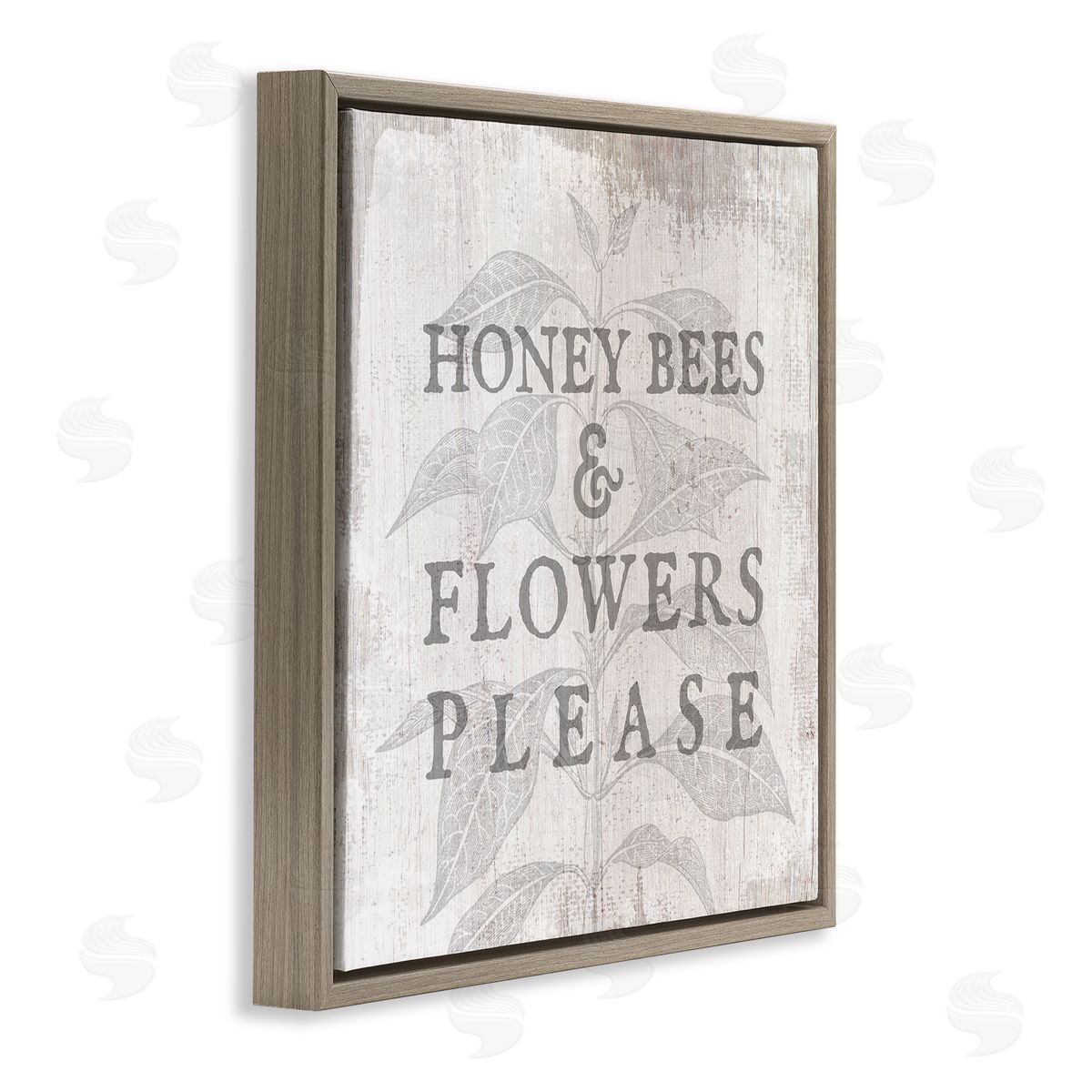 Stupell Studio Bees & Flowers Phrase Brown Floating Frame Canvas Wall Art Print