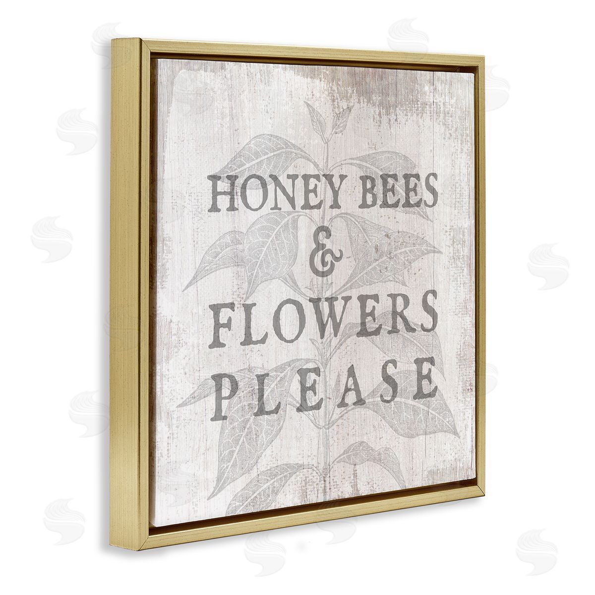 Stupell Studio Bees & Flowers Phrase Gold Floating Frame Canvas Wall Art Print