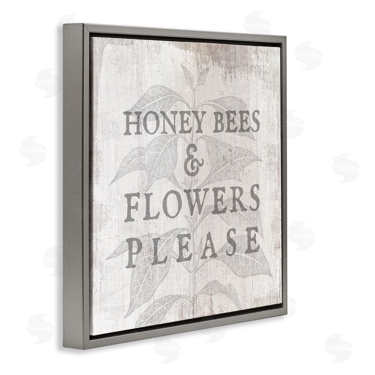 Stupell Studio Bees & Flowers Phrase Gray Floating Frame Canvas Wall Art Print