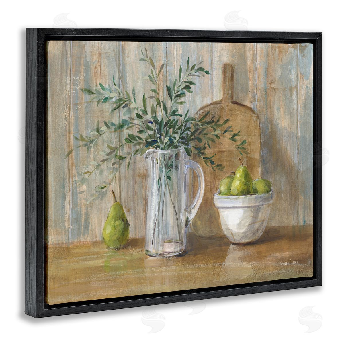Rustic Pears Still Life Black Floating Frame Canvas Wall Art, Home Decor by Danhui Nai