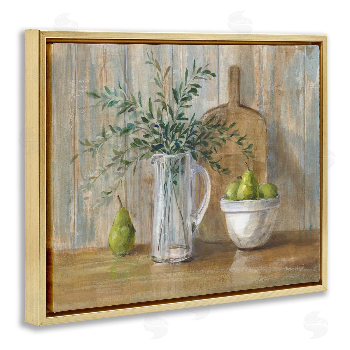 Rustic Pears Still Life Gold Floating Frame Canvas Wall Art, Home Decor by Danhui Nai