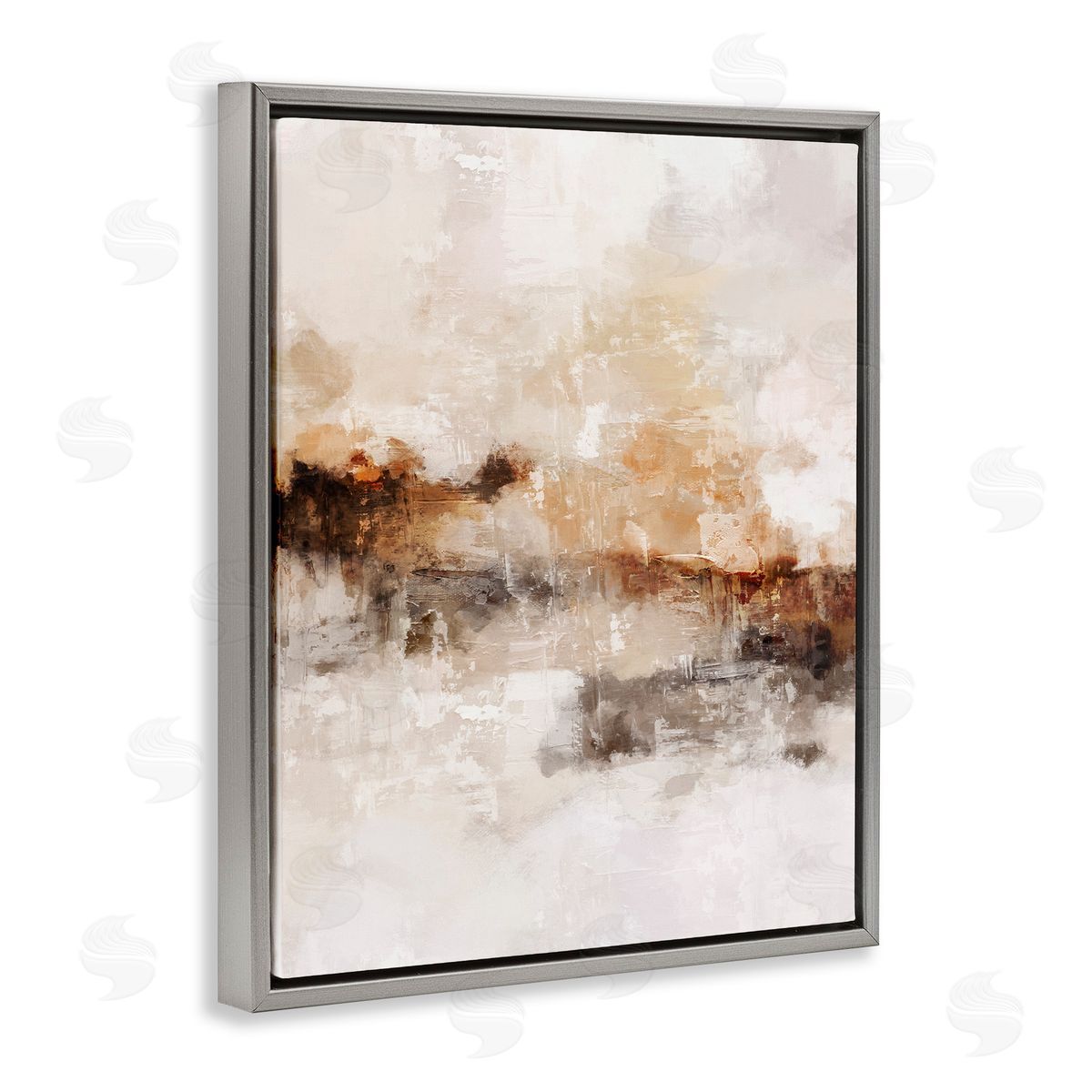 Beige & Brown Abstract Grey Floating Frame Canvas Wall Art, Home Decor by Ros Ruseva