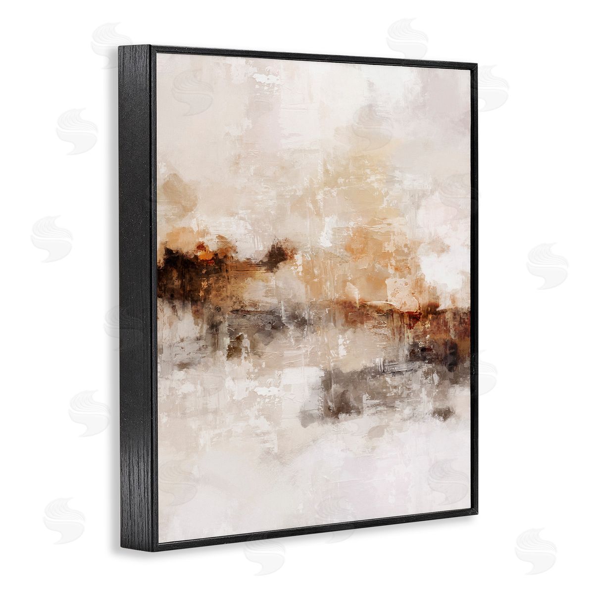 Beige & Brown Abstract Black Frame Print Wall Art, Home Decor by Ros Ruseva