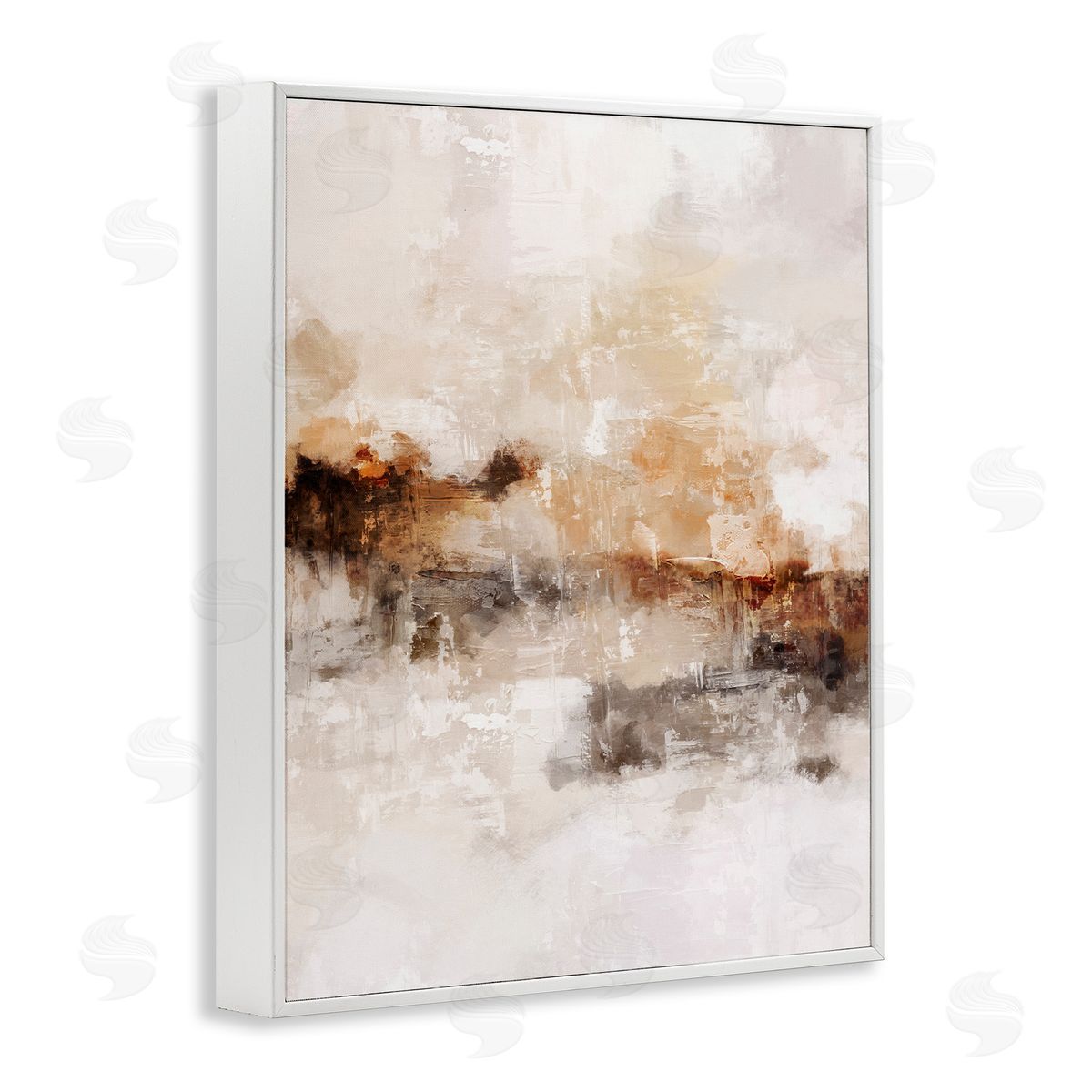 Beige & Brown Abstract White Frame Print Wall Art, Home Decor by Ros Ruseva