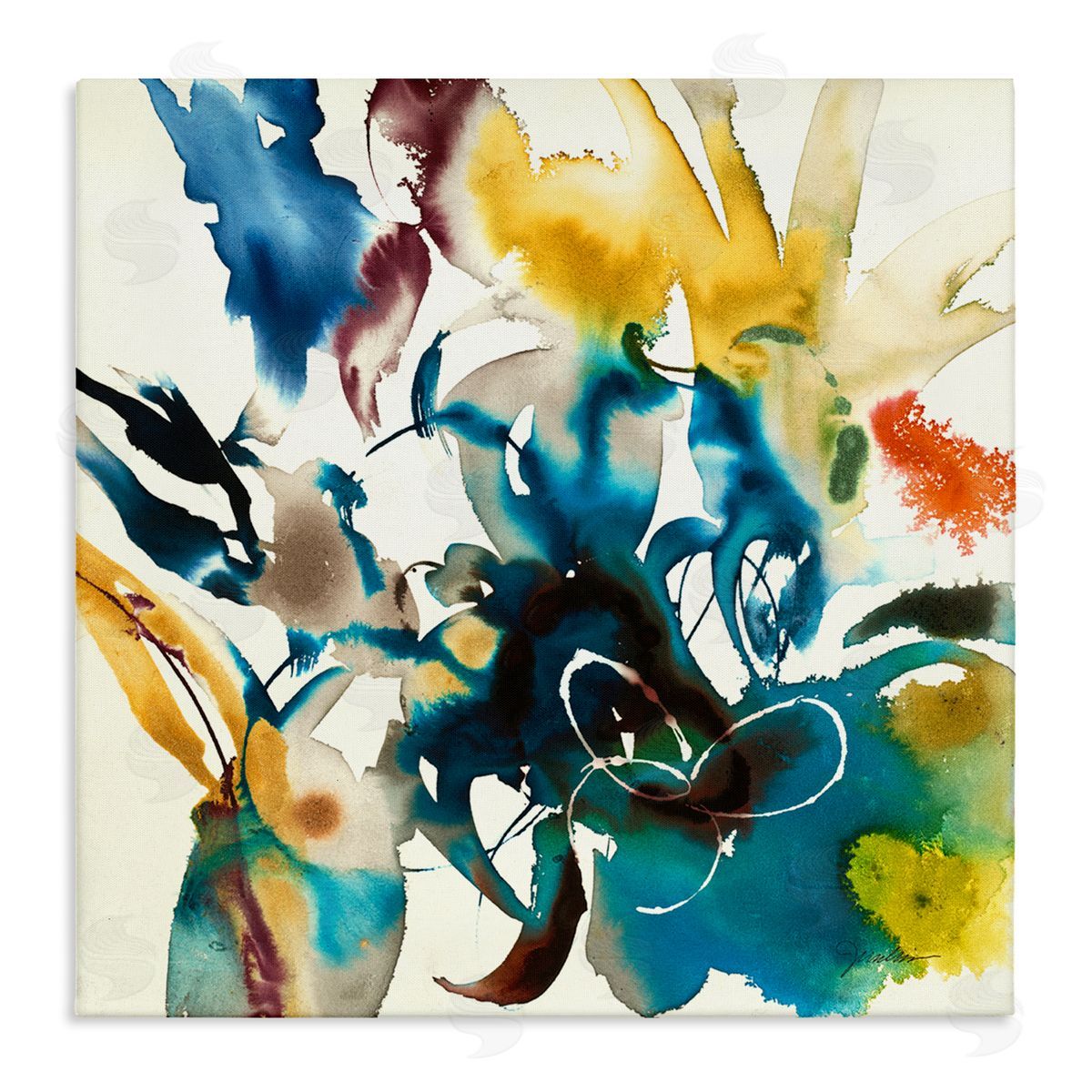 Liz Jardine Abstract Botanical Splash Stretched Canvas Wall Art Print