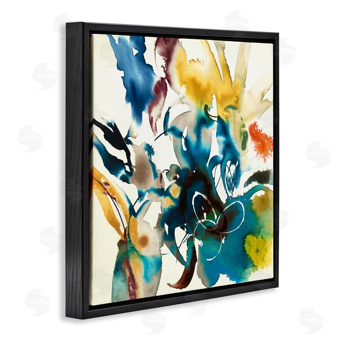 Liz Jardine Abstract Botanical Splash Black Floating Frame Canvas Wall Art Print