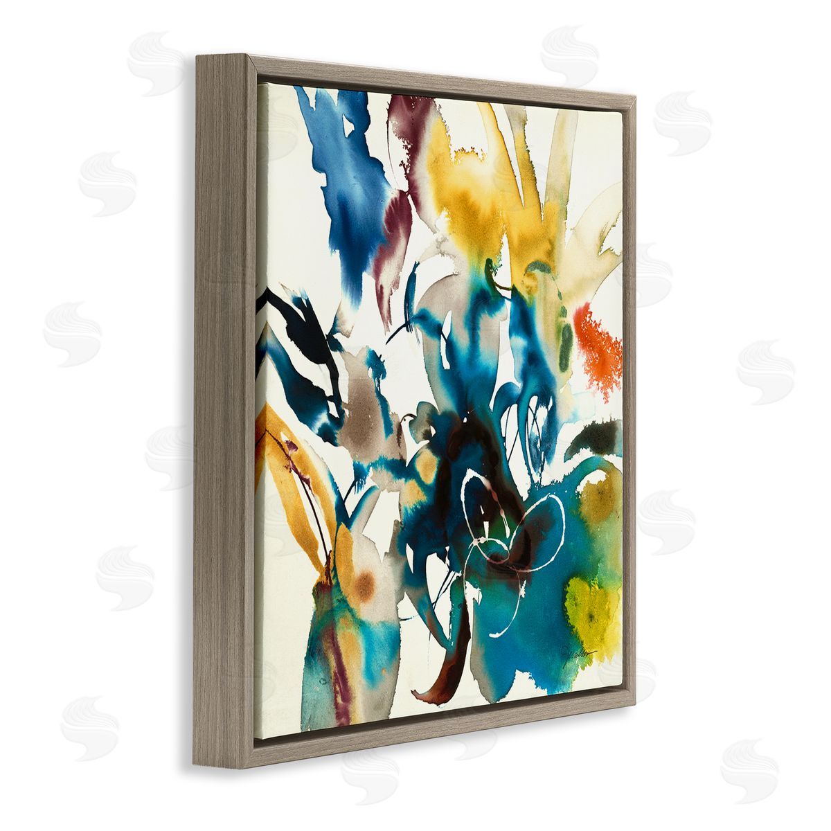 Liz Jardine Abstract Botanical Splash Brown Floating Frame Canvas Wall Art Print