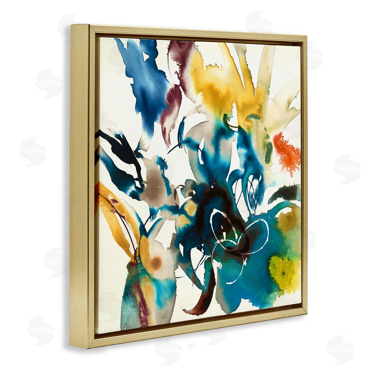 Liz Jardine Abstract Botanical Splash Gold Floating Frame Canvas Wall Art Print
