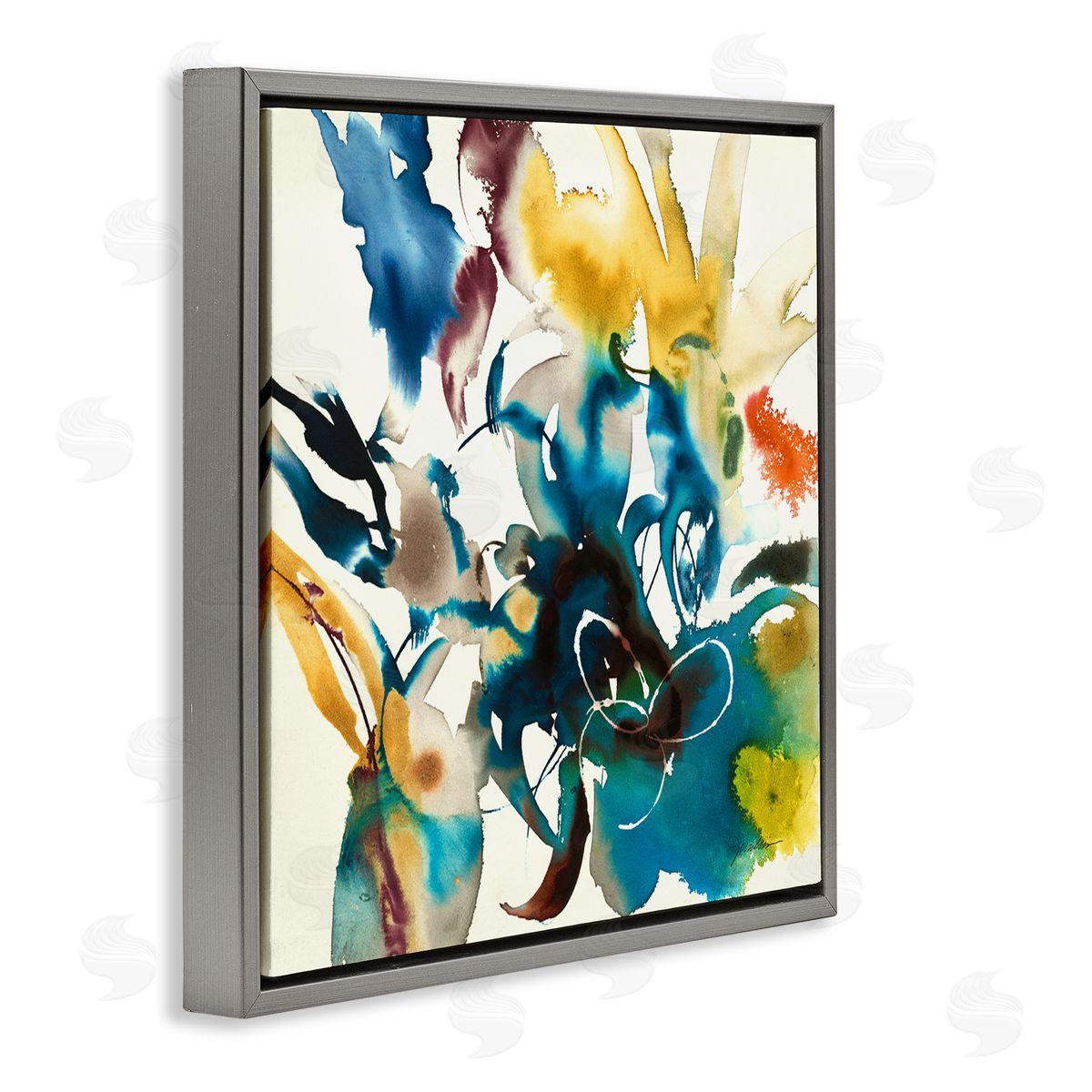 Liz Jardine Abstract Botanical Splash Gray Floating Frame Canvas Wall Art Print
