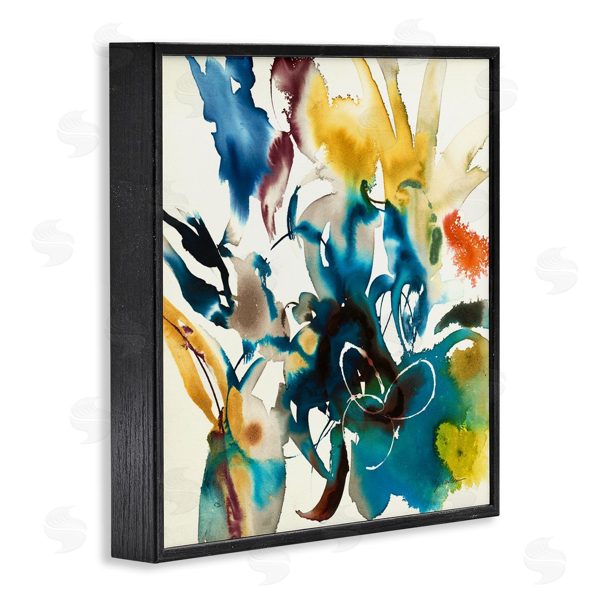 Liz Jardine Abstract Botanical Splash Black Framed Glicee Wall Art Print
