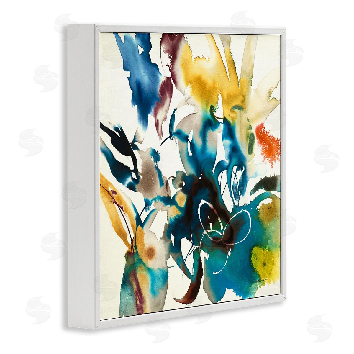 Liz Jardine Abstract Botanical Splash White Framed Glicee Wall Art Print