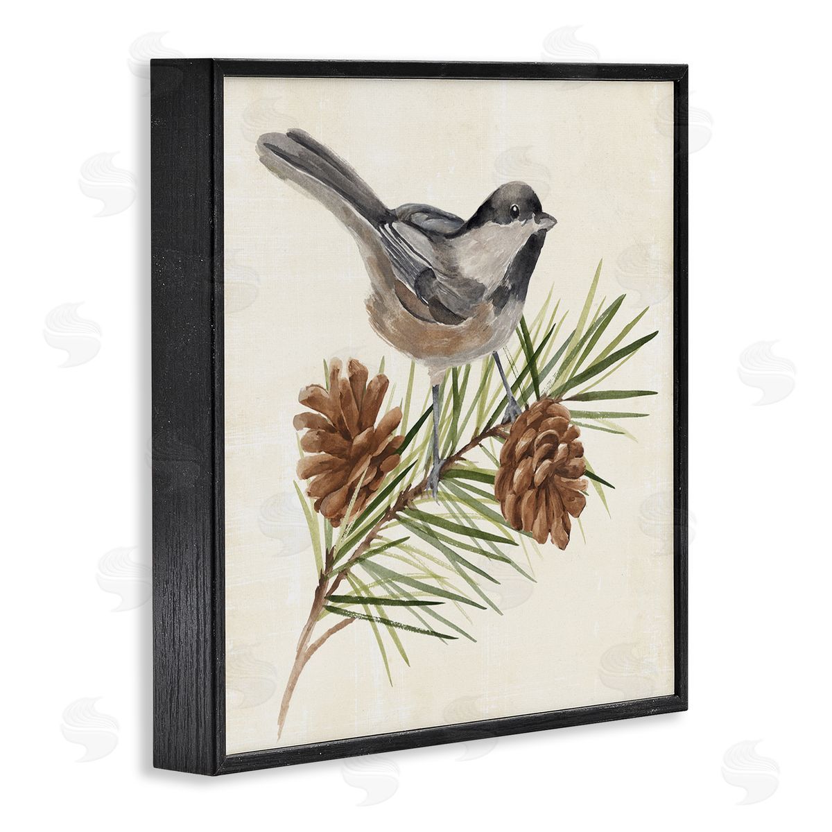 Annie Warren Bird Perched on Pine Black Framed Glicee Wall Art Print