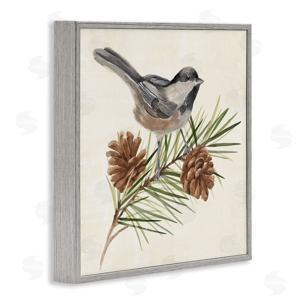 Annie Warren Bird Perched on Pine Gray Framed Glicee Wall Art Print