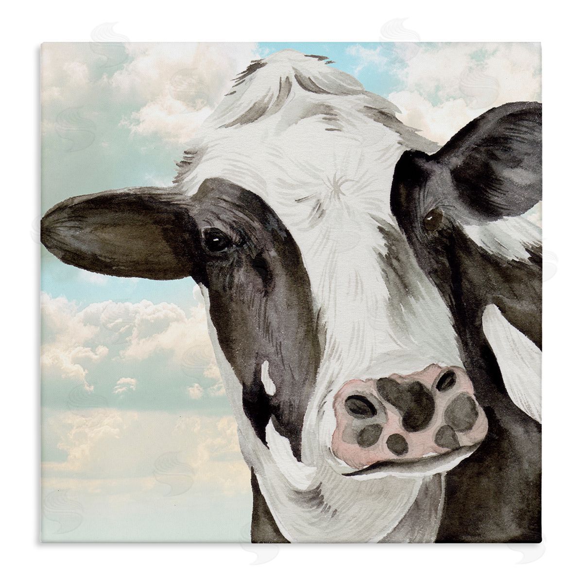 Melissa Wang Country Cow & Clouds Stretched Canvas Wall Art Print