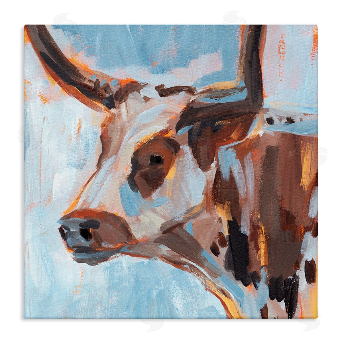 Annie Warren Abstract Blue Longhorn Stretched Canvas Wall Art Print
