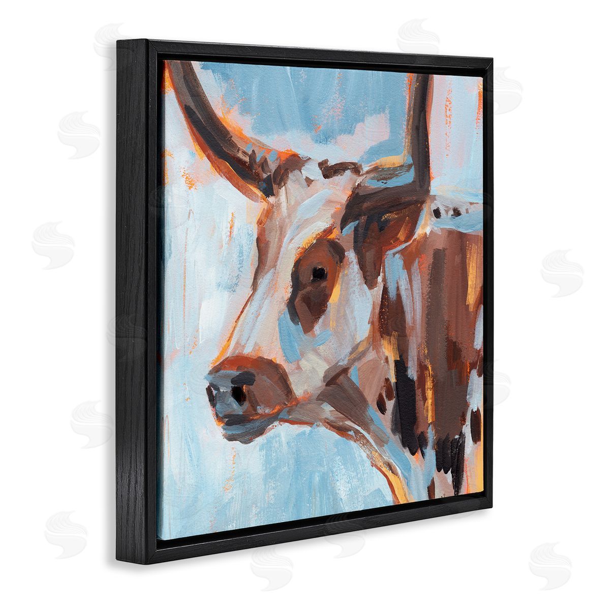 Annie Warren Abstract Blue Longhorn Black Floating Frame Canvas Wall Art Print