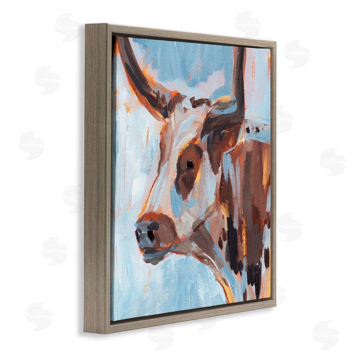 Annie Warren Abstract Blue Longhorn Brown Floating Frame Canvas Wall Art Print