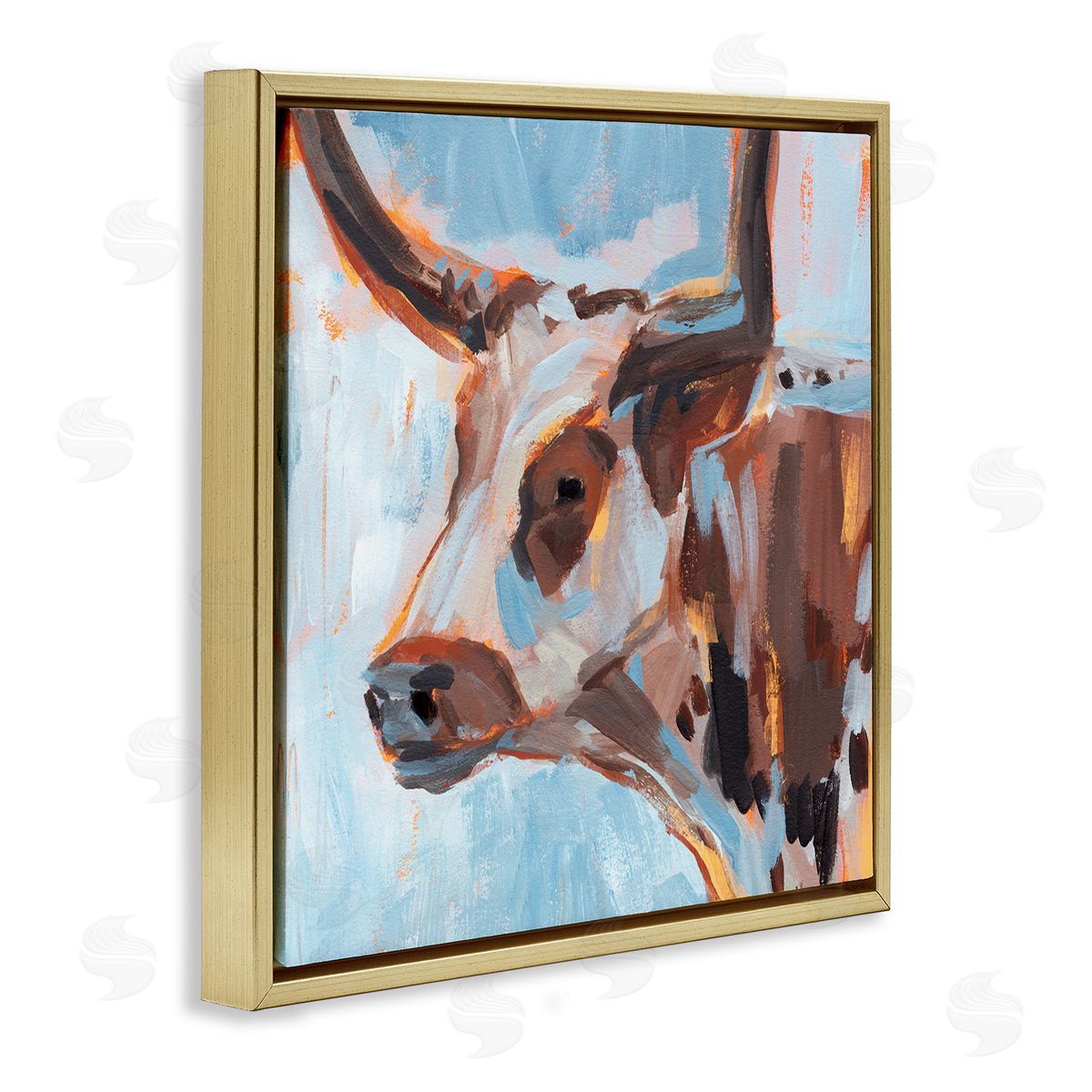 Annie Warren Abstract Blue Longhorn Gold Floating Frame Canvas Wall Art Print
