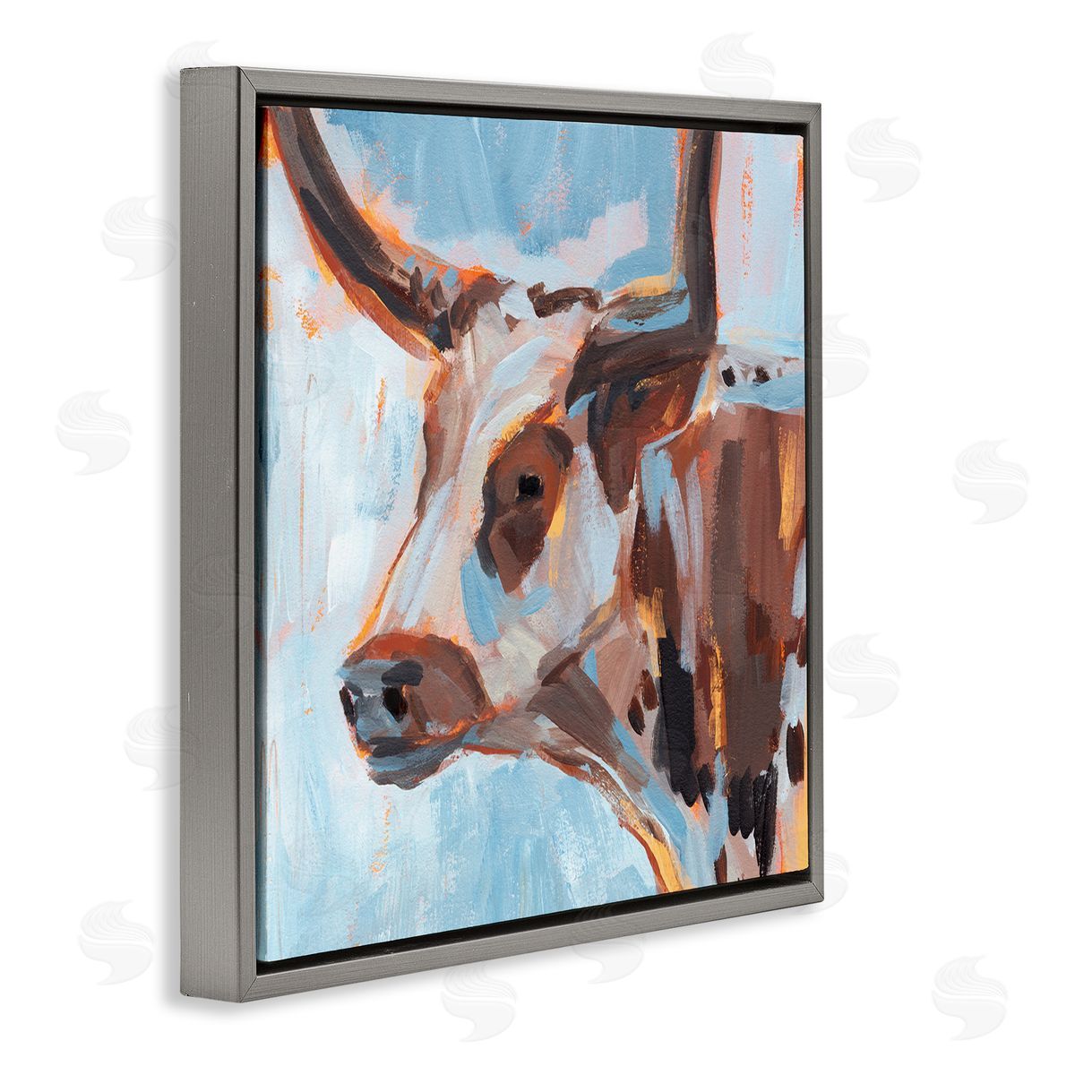 Annie Warren Abstract Blue Longhorn Gray Floating Frame Canvas Wall Art Print