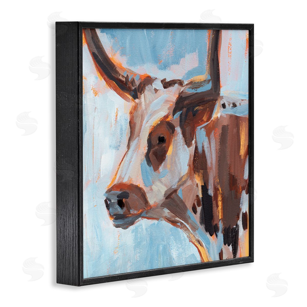 Annie Warren Abstract Blue Longhorn Black Framed Glicee Wall Art Print