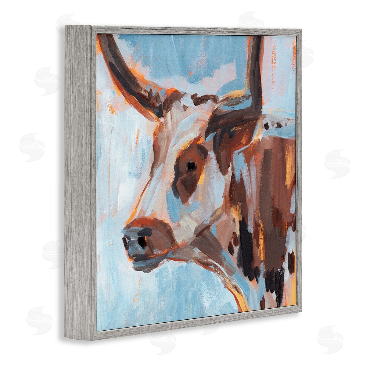 Annie Warren Abstract Blue Longhorn Gray Framed Glicee Wall Art Print