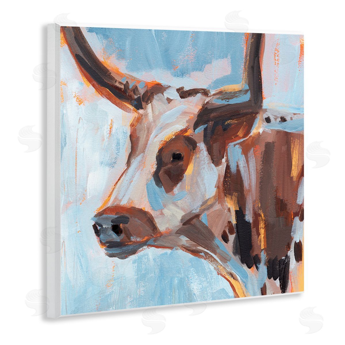 Annie Warren Abstract Blue Longhorn Wooden Wall Plaque Art Print