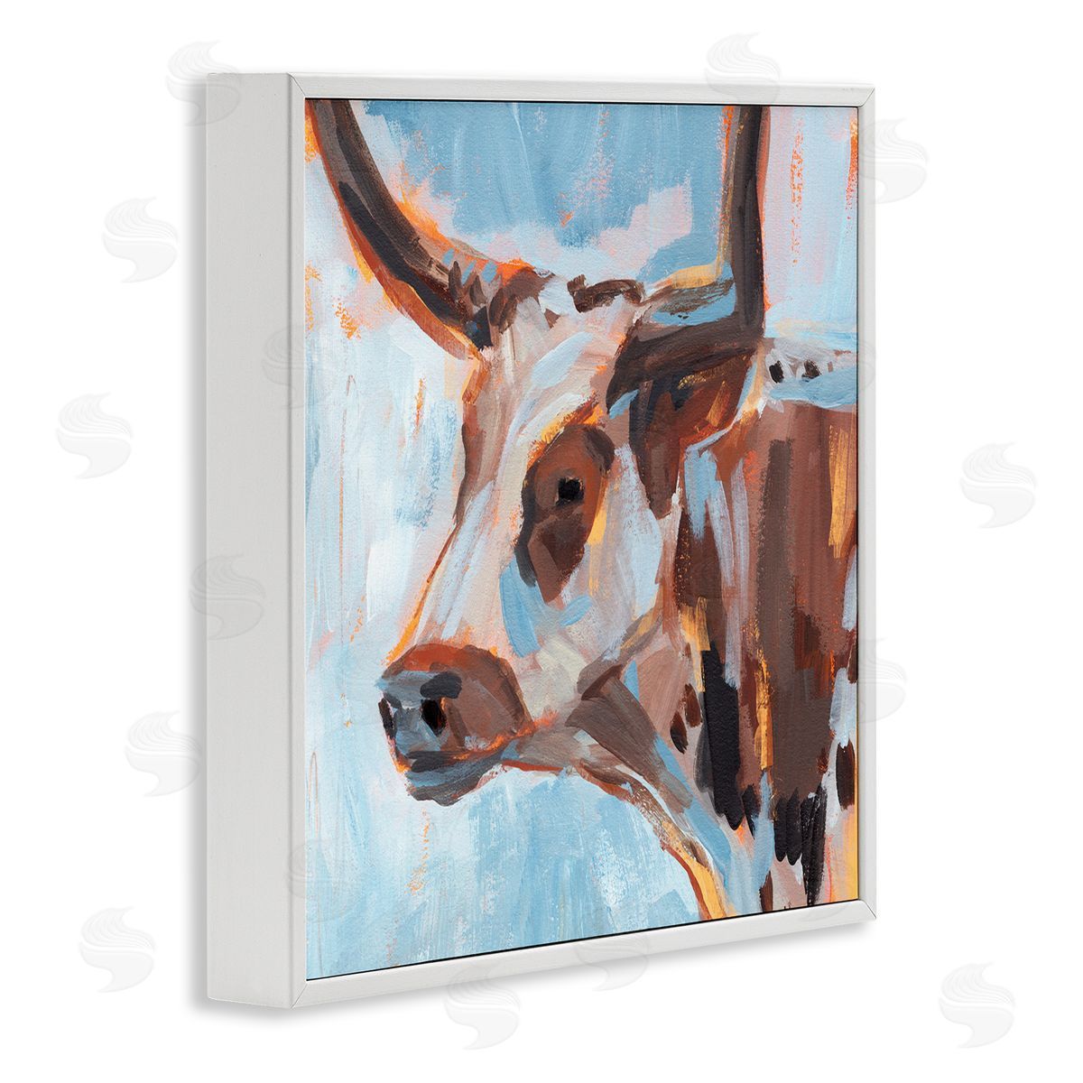 Annie Warren Abstract Blue Longhorn White Framed Glicee Wall Art Print