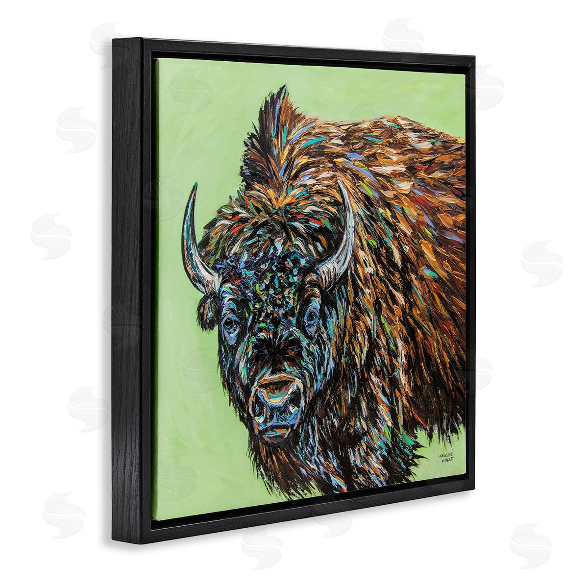 Carolee Vitaletti Abstract Bison Painting Black Floating Frame Canvas Wall Art Print