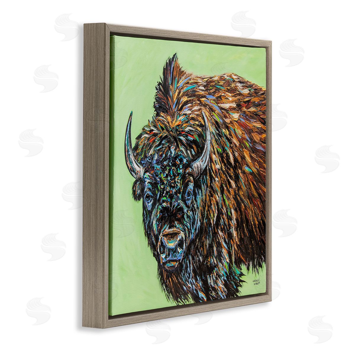 Carolee Vitaletti Abstract Bison Painting Brown Floating Frame Canvas Wall Art Print