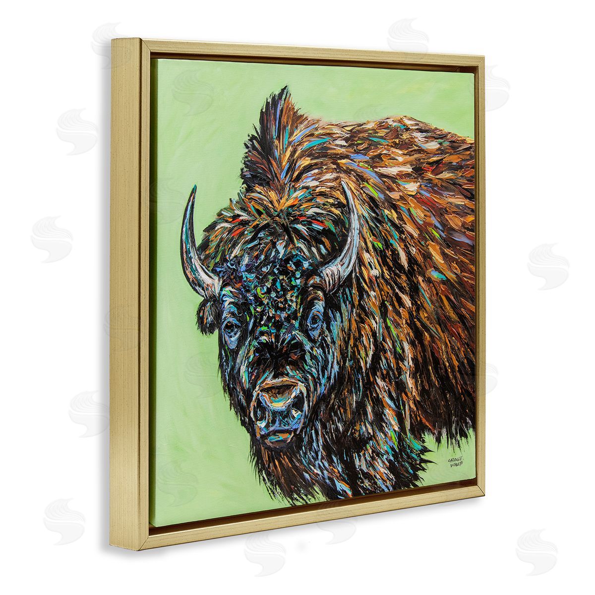 Carolee Vitaletti Abstract Bison Painting Gold Floating Frame Canvas Wall Art Print