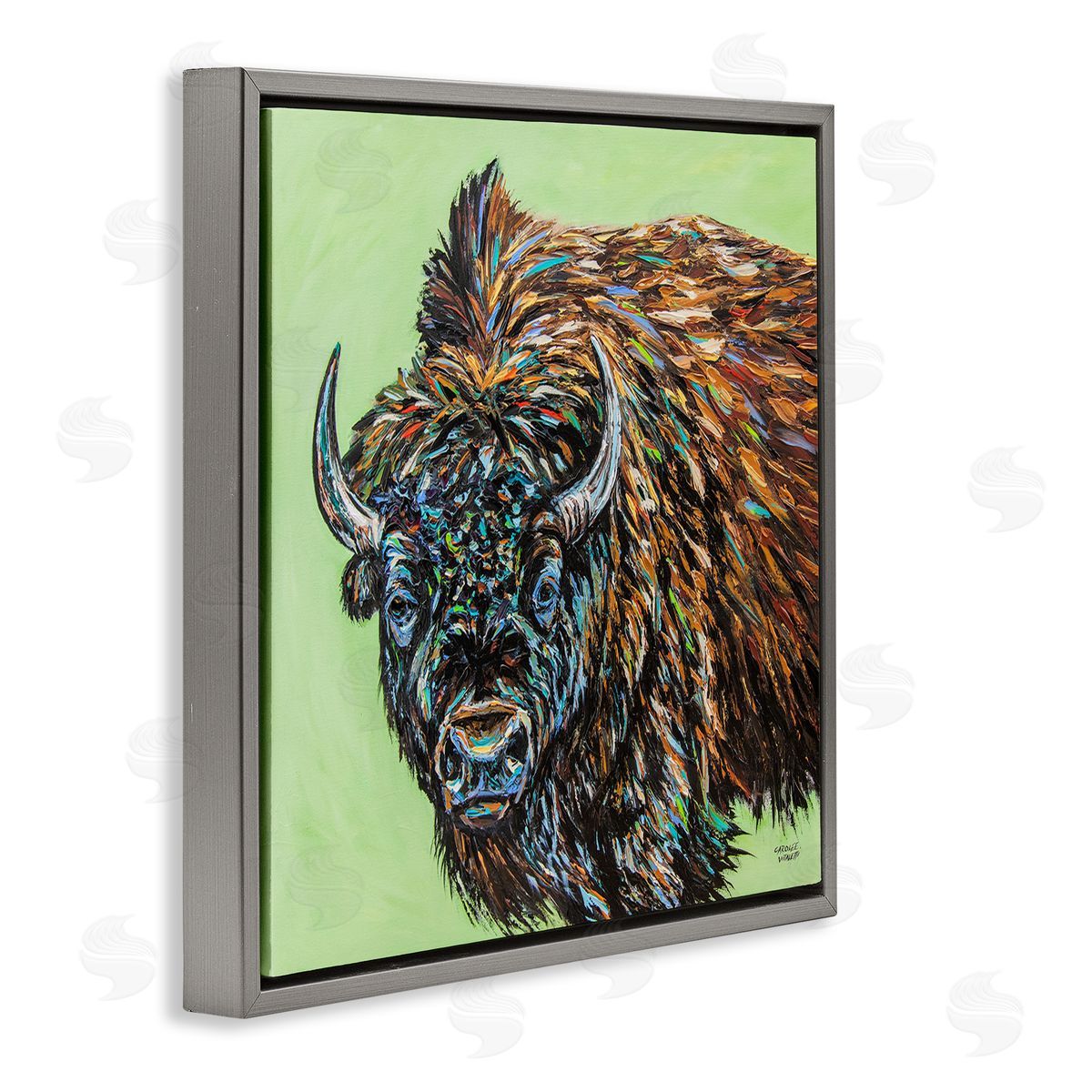 Carolee Vitaletti Abstract Bison Painting Gray Floating Frame Canvas Wall Art Print