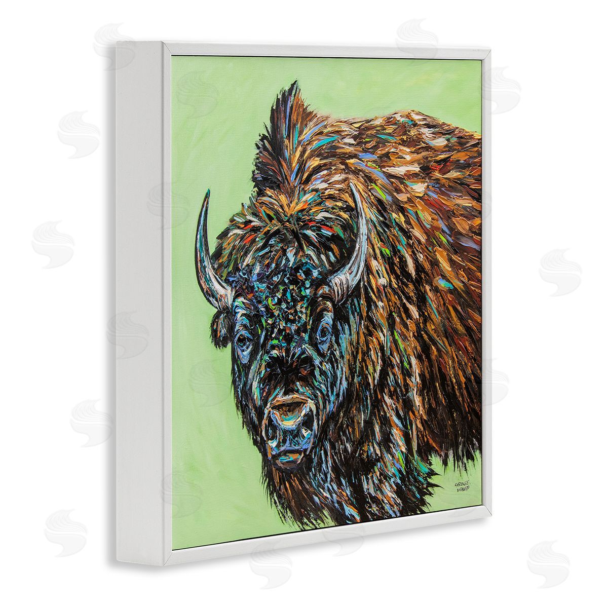 Carolee Vitaletti Abstract Bison Painting White Framed Glicee Wall Art Print