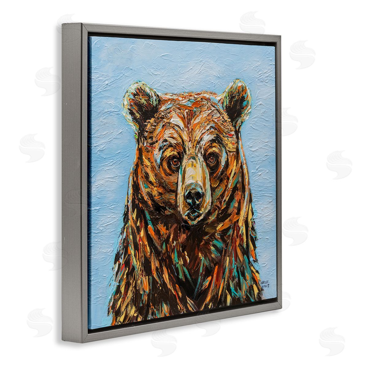 Carolee Vitaletti Abstract Bear Portrait Gray Floating Frame Canvas Wall Art Print