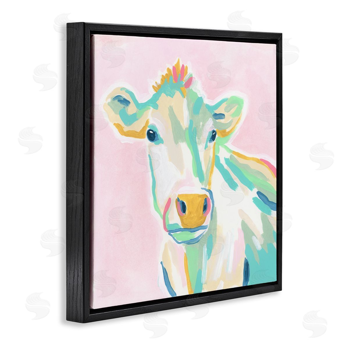 June Erica Vess Pastel Cow Painting Black Floating Frame Canvas Wall Art Print