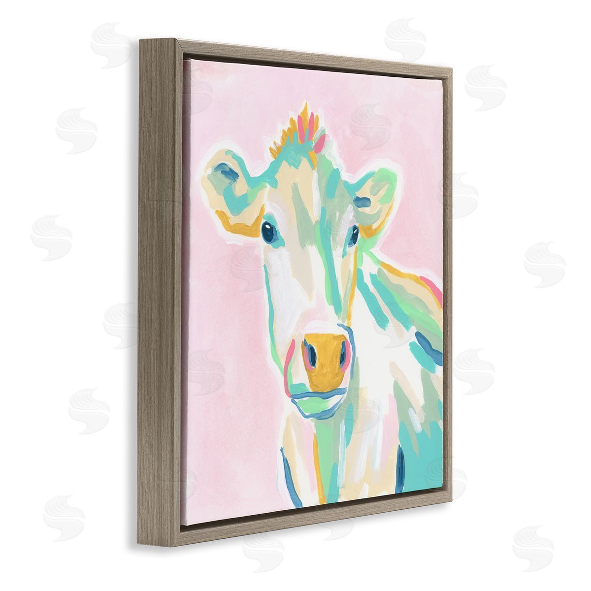June Erica Vess Pastel Cow Painting Brown Floating Frame Canvas Wall Art Print