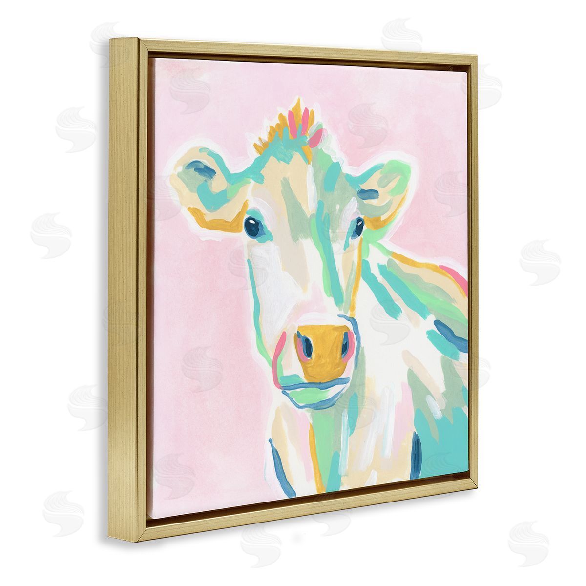 June Erica Vess Pastel Cow Painting Gold Floating Frame Canvas Wall Art Print