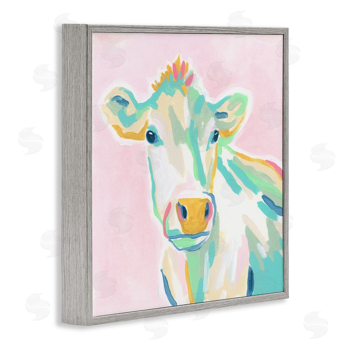June Erica Vess Pastel Cow Painting Gray Framed Glicee Wall Art Print